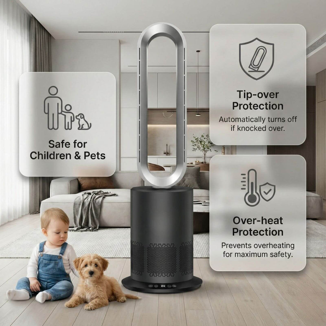 HEPA Air Purifier Fan NZ with Heater | 3 in 1 1950W | PureFlow | Grey ...